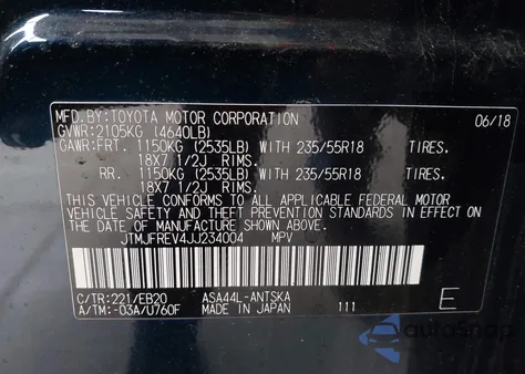 2018 Toyota Rav4 Se из США, поврежденный, VIN JTMJFREV4JJ234004